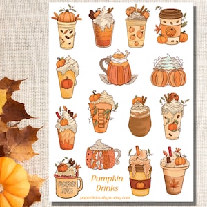 Stickervel Pumpkin Spice Drink, herfststickers, herfst, koffie, pompoenkruiden latte, gezellige herfst, herfstsfeer, planner, dagboek, bujo
