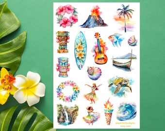 Hawaii Sticker Sheet, aloha, Maui, beach, summer vacation, hibiscus, travel, tropical, ocean, planner, bullet journal, bujo, scrapbook