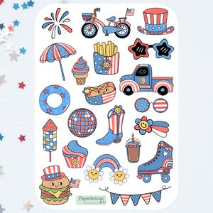 Feuille d'autocollants déco 4 juillet, 4 juillet, patriotique, jour de l'indépendance, nain, agenda, Bullet Journal, Scrapbooking, calendrier, ordre du jour