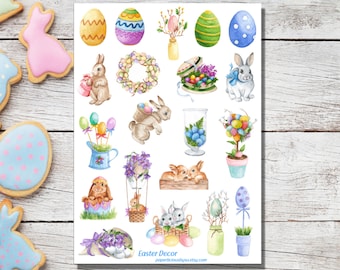Easter Decor Sticker Sheet, Easter stickers, Happy Easter, watercolor, bunny, eggs, spring, Planner, Bullet Journal, envelope seal, notebook