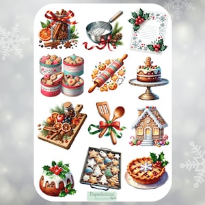 Folha de adesivos para assar em feriados, adesivos de cozinha de Natal, culinária, padeiro, chef, padaria, confeitaria, planejador, diário, scrapbooking