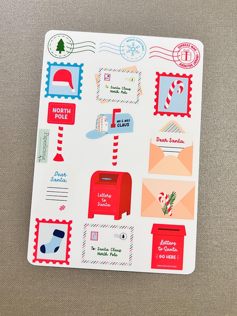 Letters to Santa Stickers, North Pole Mail, Santa Stamps, Santa Mail, Christmas, xmas, holiday, labels, Planner, Journal, Bujo, Scrapbook image 2