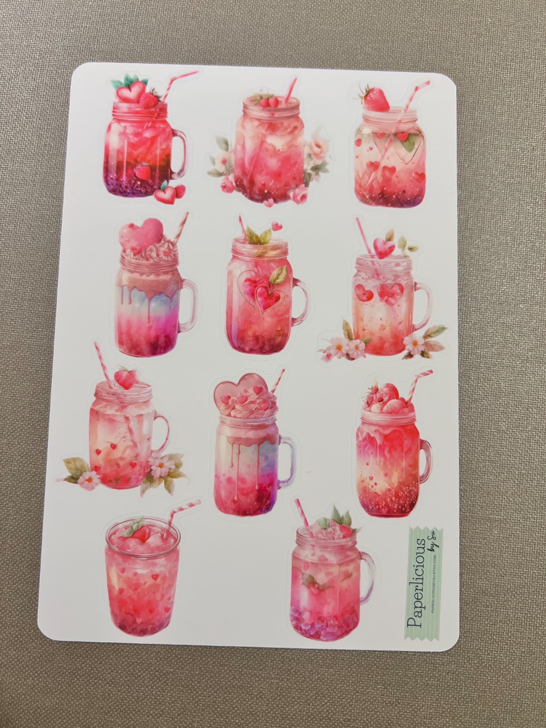 Pink Valentine Ice Tea Sticker Sheet, Valentine's Day Stickers ...