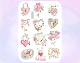 Watercolor Valentine Sticker Sheet, valentine's day stickers, heart stickers, cute stickers, planner stickers, bullet journal, scrapbooking