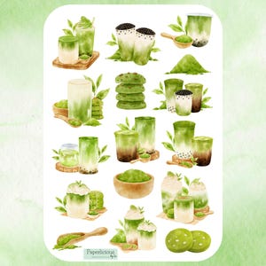 Matcha sticker sheet, Matcha drink stickers, coffee, coffee lover, latte, cafe, boba, planner stickers, journal stickers, scrapbooking