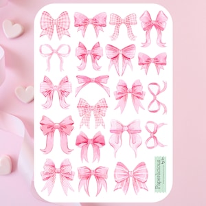 Foglio di adesivi fiocco rosa acquerello, adesivi fiocco, adesivi estetici, nastro, papillon, adesivi planner fiocco, bullet journal, album