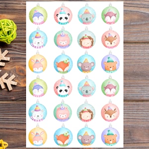 Hoja de pegatinas con adornos de animales navideños, pegatinas navideñas, sellos para sobres, vacaciones, Navidad, etiquetas, planificador, diario, álbumes de recortes, fabricación de tarjetas