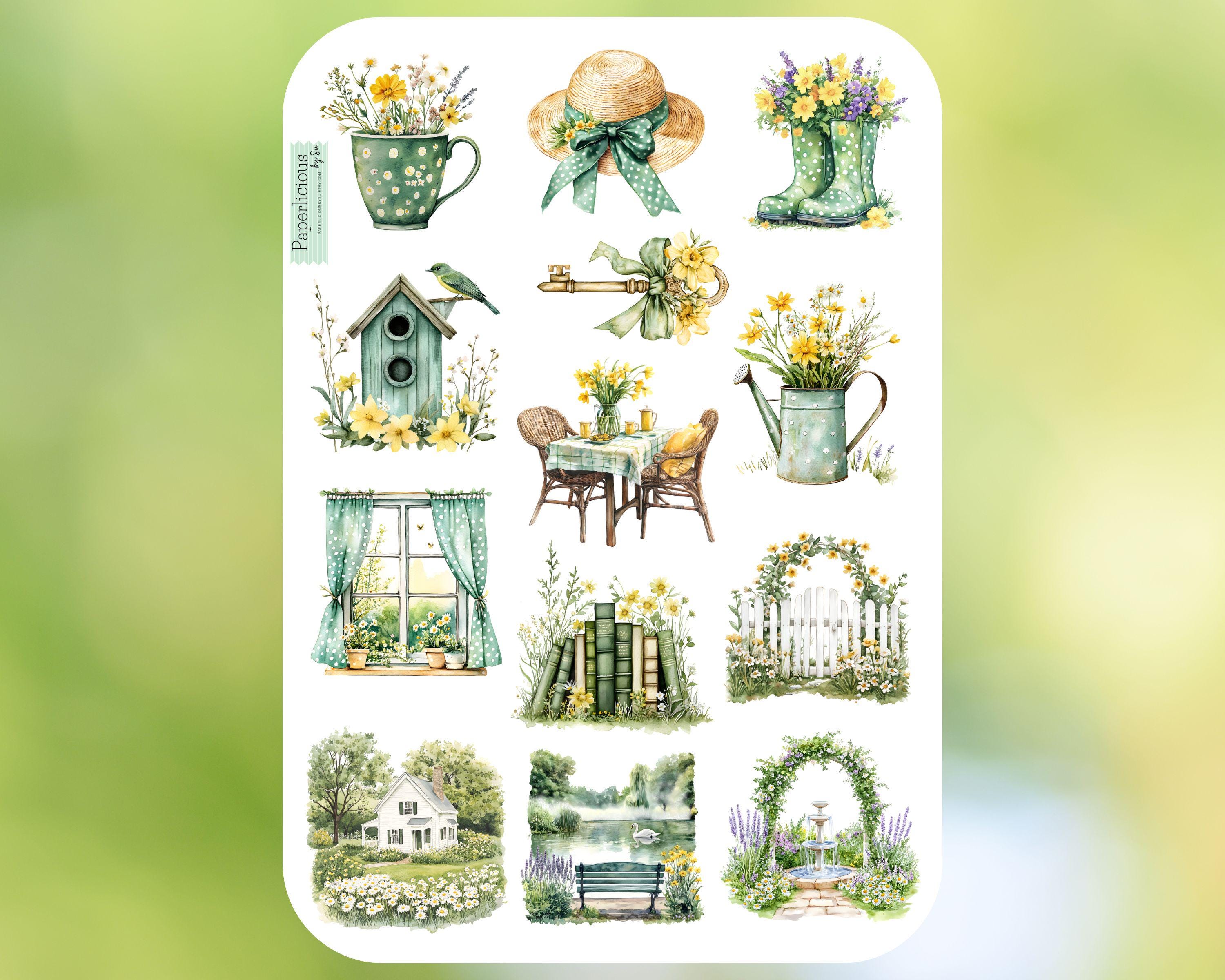 Floral Spring Garden Sticker Sheet, Watercolor Spring Stickers ...