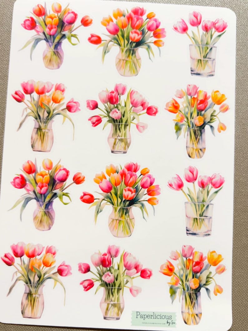 Tulip Sticker Sheet, Tulip Sticker, Floral Stickers, Tulip Bouquet ...