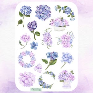 Hoja de pegatinas de hortensias, ramo, flor, jardín, estética, planta, floral, flor, naturaleza, planificador, diario, álbum de recortes, calendario