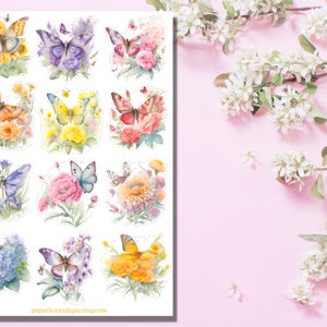 Butterfly Sticker Sheet, floral butterfly stickers, flower, botanical, plants, butterflies, planner, journal, scrapbooking, aesthetic