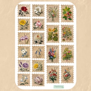 Arkusz naklejek Vintage Floral Stamp, Naklejki z kwiatami, Znaczki Vintage, Poczta ślimakowa, Happy Mail, PenPal, Planer, Dziennik, Scrapbooking