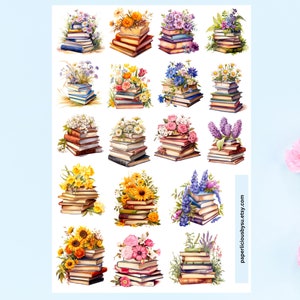 Floral Book Sticker Sheet, book stickers, bookish stationery, bookworm gift, book lover, aesthetic stickers, planner, journal, scrapbooking