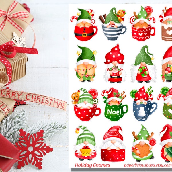 Christmas Gnome Sticker Sheet, holiday gnomes, Christmas stickers, gnome stickers, xmas, planner, journal, scrapbooking, labels, cards