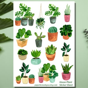 Hoja de pegatinas de plantas de interior, pegatinas de cactus, pegatinas de suculentas, plantas en maceta, mamá de plantas, planificador, bullet journal, bujo, scrapbooking