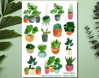 House Plant Sticker Sheet, Cactus stickers, Succulent stickers, Potted Plants, Plant mom, Planner, Bullet Journal, Bujo, Scrapbooking