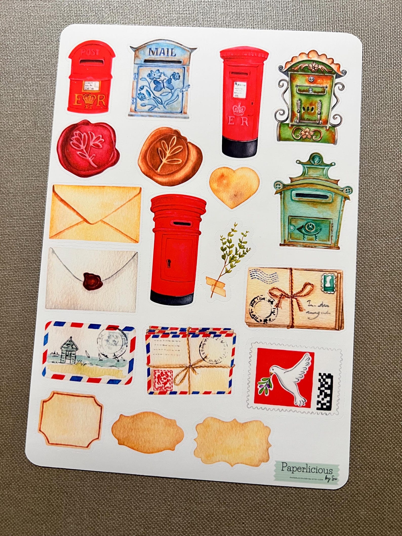 Vintage Mail Sticker Sheet, Watercolor Mailbox, Snail Mail Sticker ...