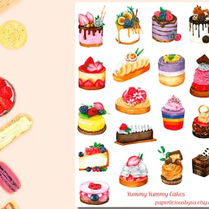 Yummy Cake Sticker Sheet, cake stickers, dessert, sweet, treat, foodie stickers, planner, bullet journal, Bujo, scrapbook, agenda, calendar