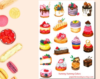 Yummy Cake Sticker Sheet, cake stickers, dessert, sweet, treat, foodie stickers, planner, bullet journal, Bujo, scrapbook, agenda, calendar