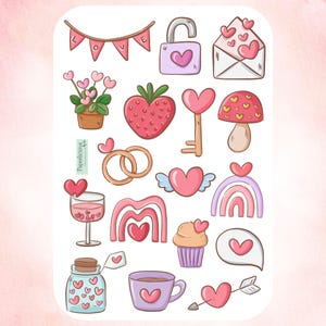 Valentine's Day Sticker Sheet, Valentinstag Sticker, rosa, pink, Party, Party, Cupcake, Liebe, Herzen, Planer, Bullet Journal, Bujo, scrapbooking