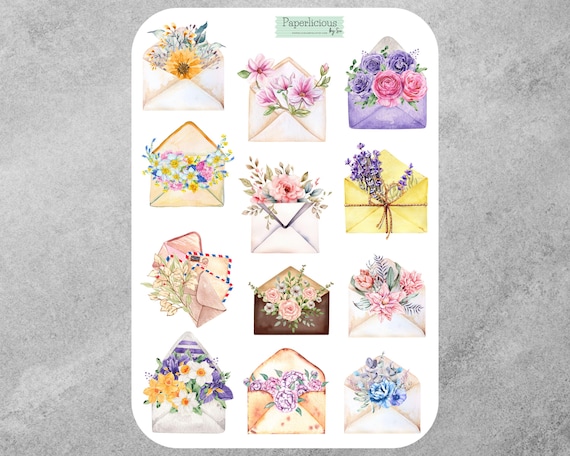 Floral Envelope Sticker Sheet, letter writing, floral paper, vintage stationery, snail mail, PenPal, Planner, Bullet Journal, Scrapbooking
