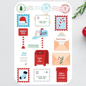 Pegatinas de cartas a Papá Noel, correo del Polo Norte, sellos de Papá Noel, correo de Papá Noel, Navidad, vacaciones, etiquetas, planificador, diario, Bujo, álbum de recortes