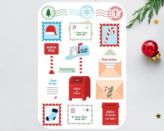 Letters to Santa Stickers, North Pole Mail, Santa Stamps, Santa Mail, Christmas, xmas, holiday, labels, Planner, Journal, Bujo, Scrapbook