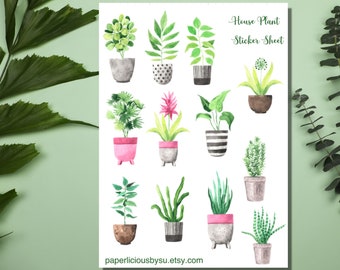 House Plant Sticker Sheet, Cactus stickers, Succulent stickers, Potted Plants, Plant mom, Planner, Bullet Journal, Bujo, Scrapbooking