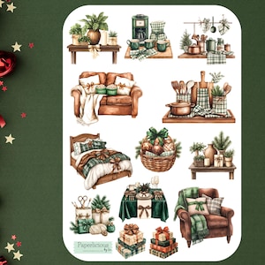 Hoja de pegatinas para un hogar acogedor en invierno, pegatinas navideñas, vacaciones, festivo, hygge, nieve, planificador, Bullet Journal, álbumes de recortes, fabricación de tarjetas