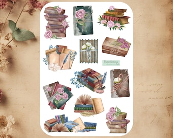 Vintage Book Sticker Sheet, book stickers, book club, bookworm, bookish, book lover, aesthetic, planner, reading journal, scrapbooking