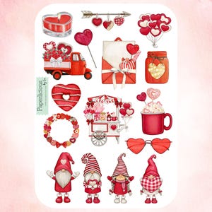 Watercolor Valentine&#39;s Day Sticker Sheet, valentine&#39;s day stickers, heart stickers, cute stickers, planner stickers, journal, scrapbooking
