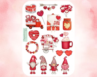 Watercolor Valentine's Day Sticker Sheet, valentine's day stickers, heart stickers, cute stickers, planner stickers, journal, scrapbooking