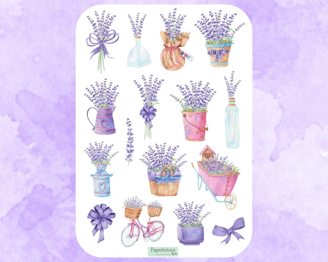 Lavender Sticker Sheet, Purple, Lavender Field, Plant, Bouquet ...