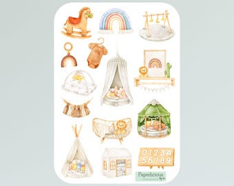 Klistermärkesark för barnrum, babyklistermärken, barnrum, nyfödd, babyshower, mammaliv, nybliven mamma, graviditetsplanerare, dagbok, scrapbooking