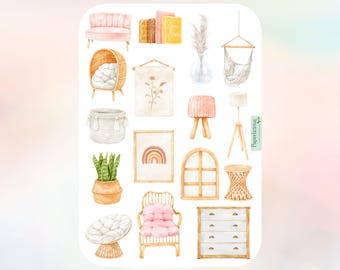 Gemütliches Haus Aufkleber, Wohndekor Aufkleber, Leseecke, süßes Zuhause, Boho Dekor, Blumen, Pflanze, Planer Aufkleber, Journal, Scrapbooking