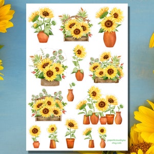 Sunflower Sticker Sheet, sunflower stickers, flower, bouquet, aesthetic stickers, plant, botanical, planner, Journal, scrapbooking, bujo