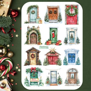 Holiday Door Sticker Sheet, Christmas stickers, cozy winter, door decor, hygge, holiday, xmas, gift, planner, bullet journal, scrapbooking