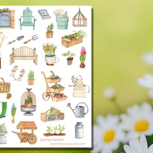 Spring Garden Sticker Sheet, autocollant de printemps, autocollants floraux, feuille d’autocollant de printemps, jardinage, plantes, Planner, Bullet Journal, scrapbook