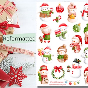 Feuille d'autocollants de bonhomme de neige, autocollants de Noël, autocollants de vacances, Noël, hiver, bonhommes de neige, agenda, journal, fabrication de cartes de Noël, joints d'enveloppe