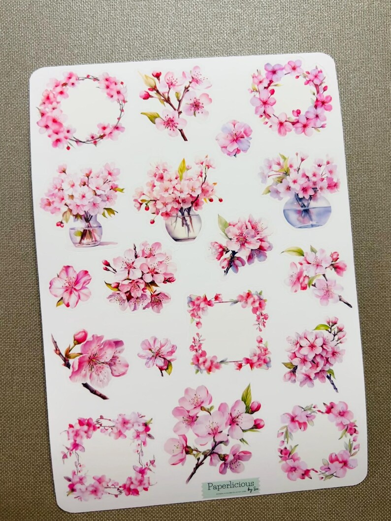 Cherry Blossom Sticker Sheet, Spring Stickers, Floral Stickers, Blooms ...