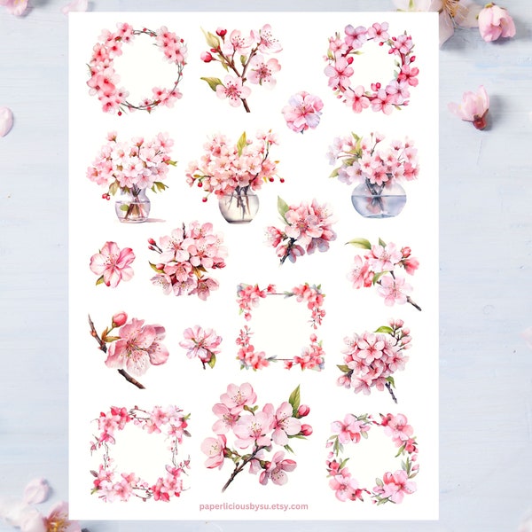 Cherry Blossom Sticker Sheet, spring stickers, floral stickers, blooms, garden, flowers, sakura, planner stickers, bullet journal, scrapbook