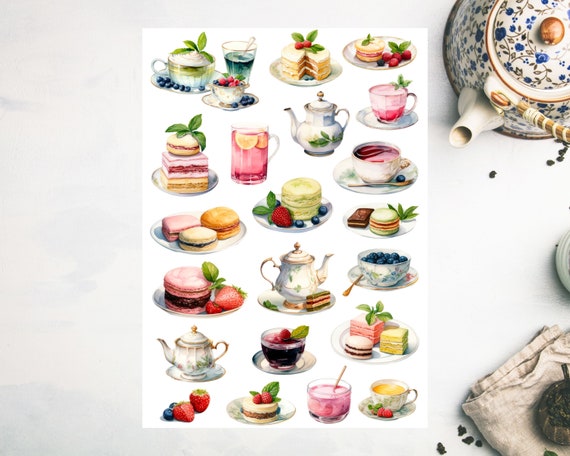Tea Party sticker sheet, tea stickers, English tea, afternoon tea, foodie, drinks, planner stickers, journal stickers, bujo, scrapbooking