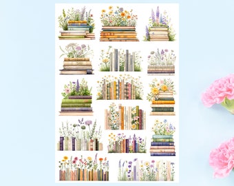 Wildblumen Buch Sticker, Buch Aufkleber, literarisches Schreibwaren, Geschenk für Leseratte, Buchliebhaber, ästhetische Aufkleber, Planer, Journal, Scrapbook