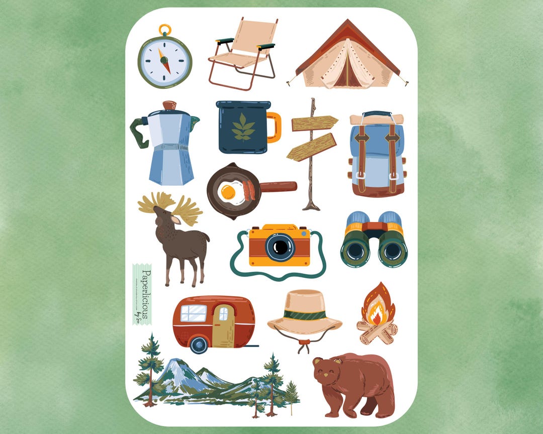 Camping Sticker Sheet, Camping Stickers, Hiking, Outdoor, Nature ...
