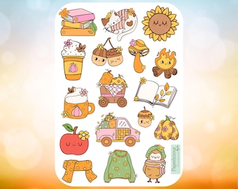 Retro Fall Sticker Sheet – Cute Autumn Stickers for Planners & Journals, Pumpkin Spice, Leaves, Sweater Weather, Seasonal Aesthetic Stickers