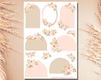 Boho Floral Frame Sticker Sheet, boho stickers, boho deco, aesthetic stickers, decorative stickers for planner, journal, bujo, scrapbook