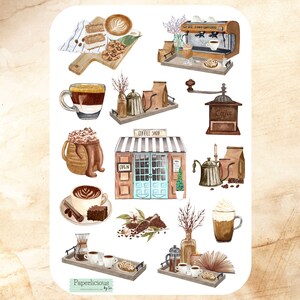 Coffee sticker sheet, coffee stickers, coffee shop, coffee lover, latte, cafe, foodie, drinks, planner stickers, journal, scrapbooking