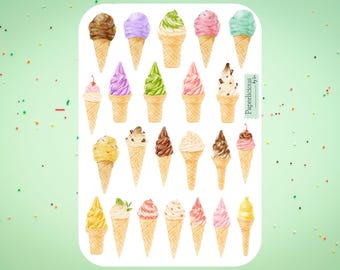 Ice Cream Sticker Sheet, ice cream stickers, popsicle, summer, ice cream cone, sundae, cold treats, foodie, planner, journal, scrapbooking