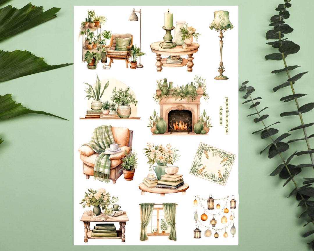 Cozy Room Sticker Sheet, Reading Nook, Floral House, Plant Decor ...