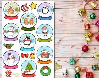 Snow Globe Sticker Sheet, Christmas sticker sheet, animal, snowman, Xmas, ornament, cozy winter,Planner, Bullet Journal, Bujo